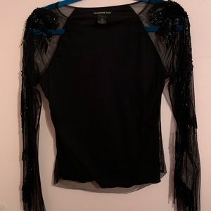 Beaded mesh long sleeve top